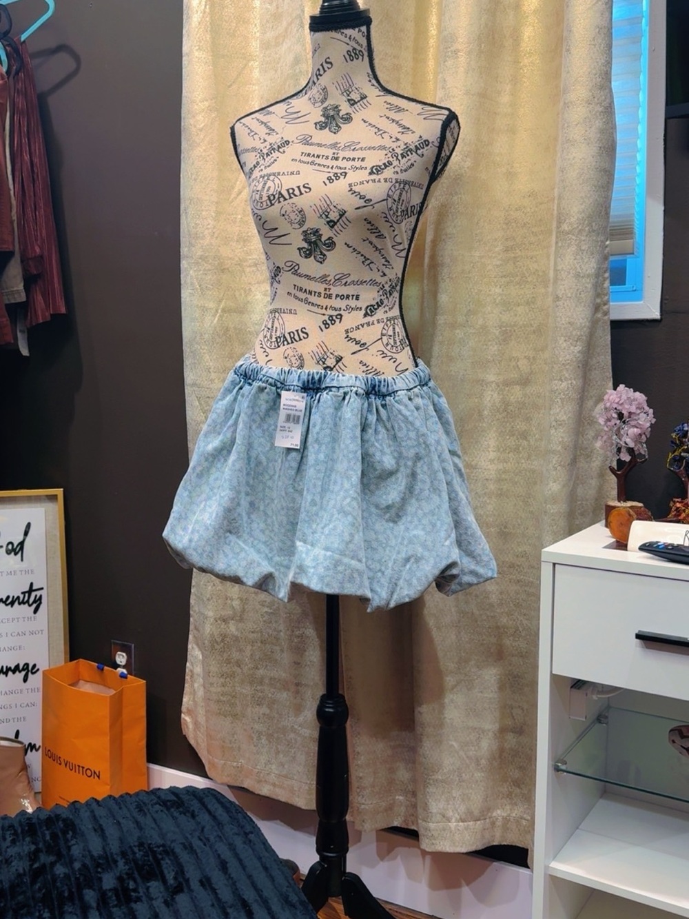 Nordstrom Light Blue Floral Bubble Mini Skirt